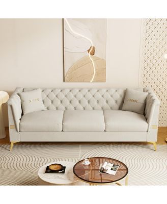  Luxurious Faux Sherpa Sofa with Gold Accents & Removable Cushions