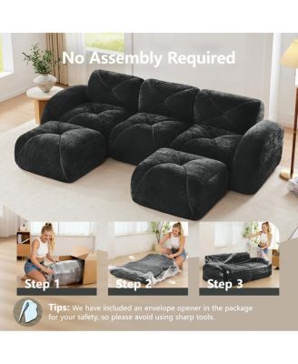  U-shaped Boneless Sofa, Tufted, 32D High Density Sponge, Black