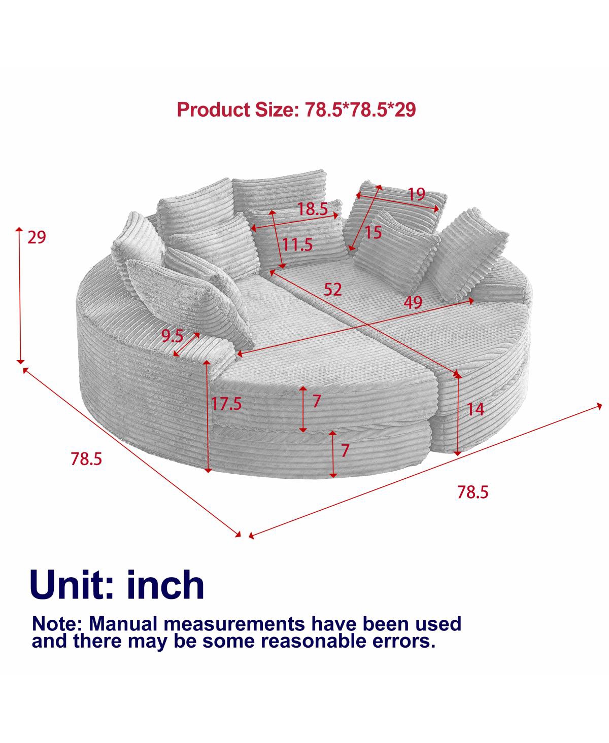 Streamdale Furniture Corduroy Oversized Recliner, Converts to 2 Recliners, Sofa Bed, Neck Pillow