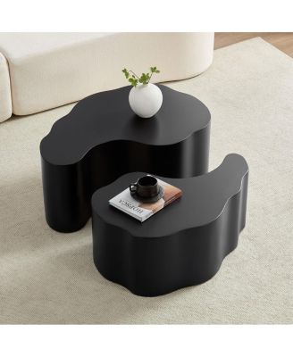  Unique Shape MDF Coffee Table set of 2, No Assembly Required