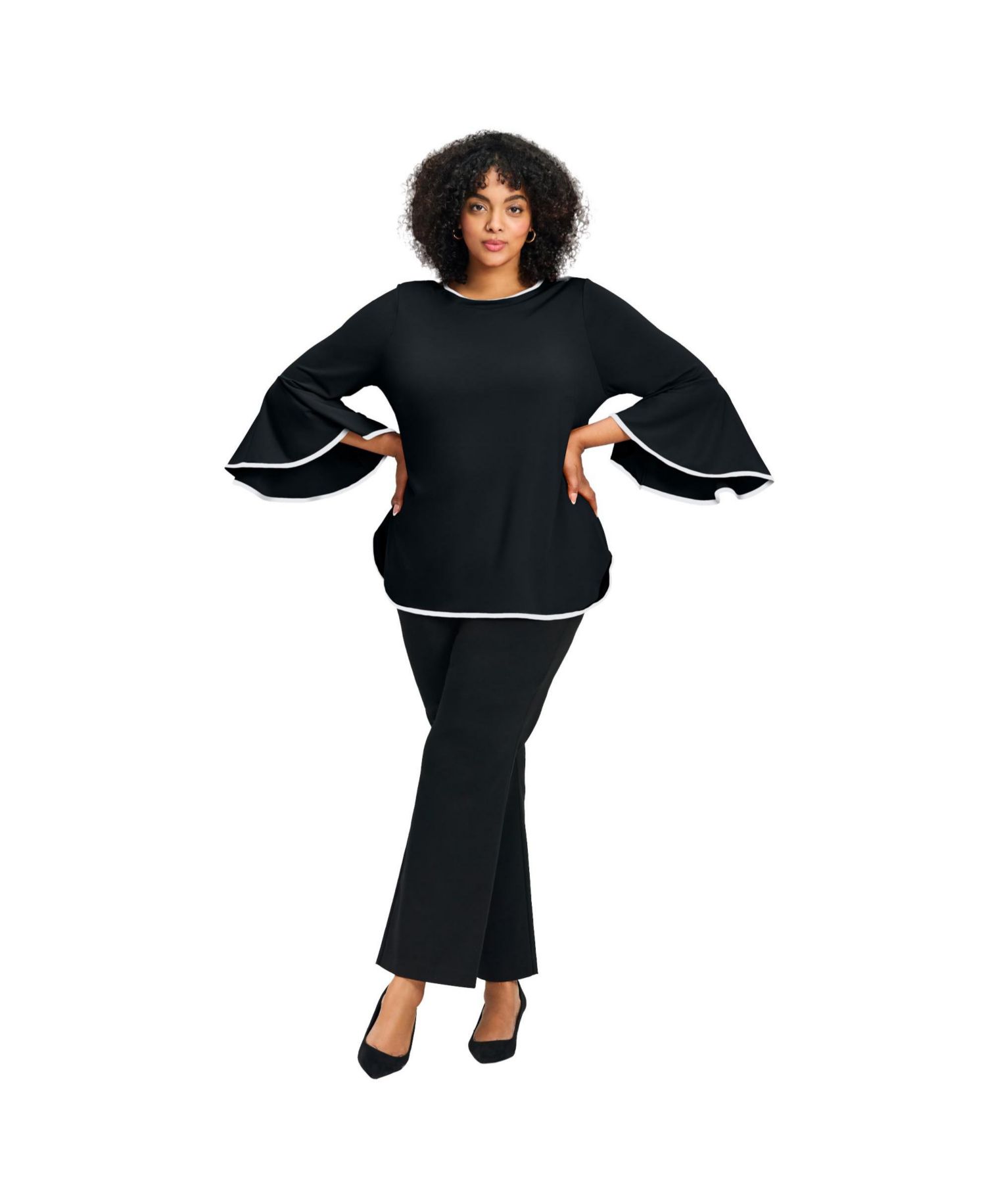 Women's Plus Size Ivana Contrast Bell Sleeve Top