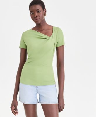 Women's Short Sleeve Asymmetric-Neck Top