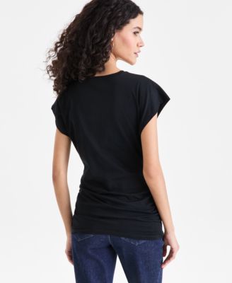 Women's Cotton Twist-Front Cap-Sleeve Top