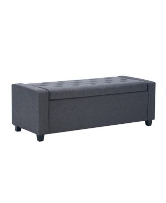 Storage Bench for End of Bed, Faux Linen Upholstered Ottoman with Arms