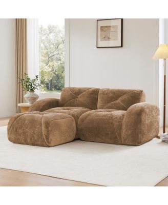  L-Shaped Boneless Sofa, Soft Velvet, Tufted, 32D Sponge, No Assembly, Camel