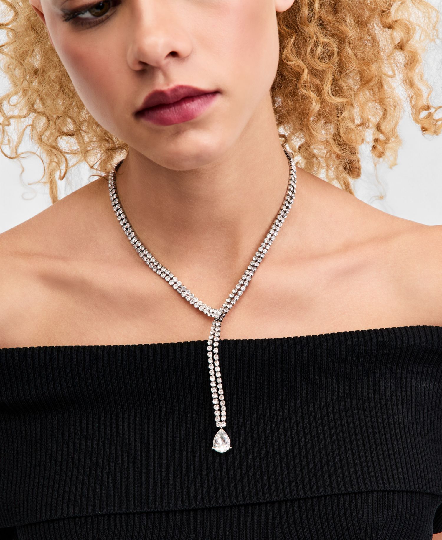 Crystal Lariat Necklace, 16-1/2" + 3" extender