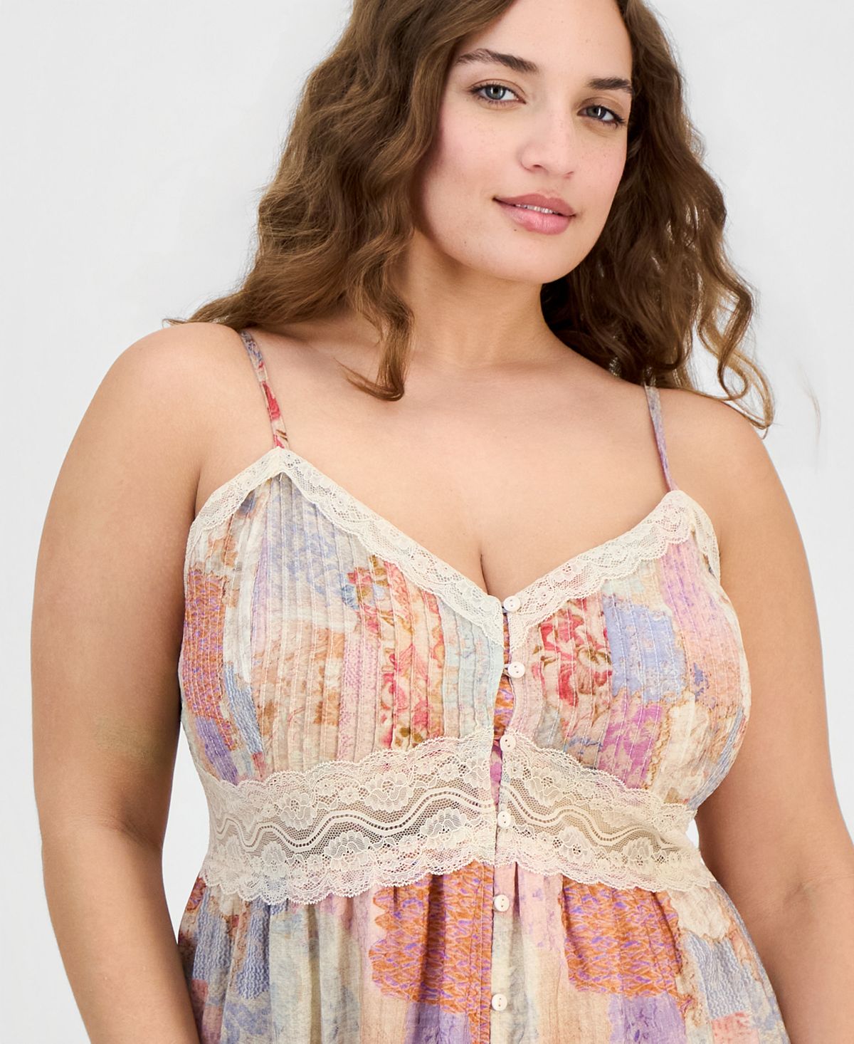 And Now This Women's Lace-Trim Patchwork-Print Maxi Dress, Macy's Exclusive view 4 — MAYCSS fashion products