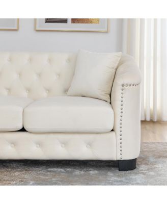 Streamdale 77-Inch Modern Chesterfield Velvet Sofa with Nailhead Arms