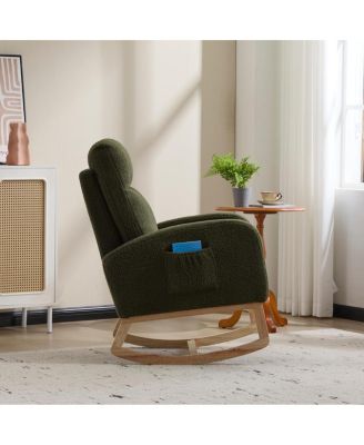  Modern Accent Rocking Chair with Solid Wood Legs & Side Pocket (green, teddy