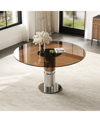  35" Round Glass Dining Table with Stainless Steel Legs (Seats 2-4