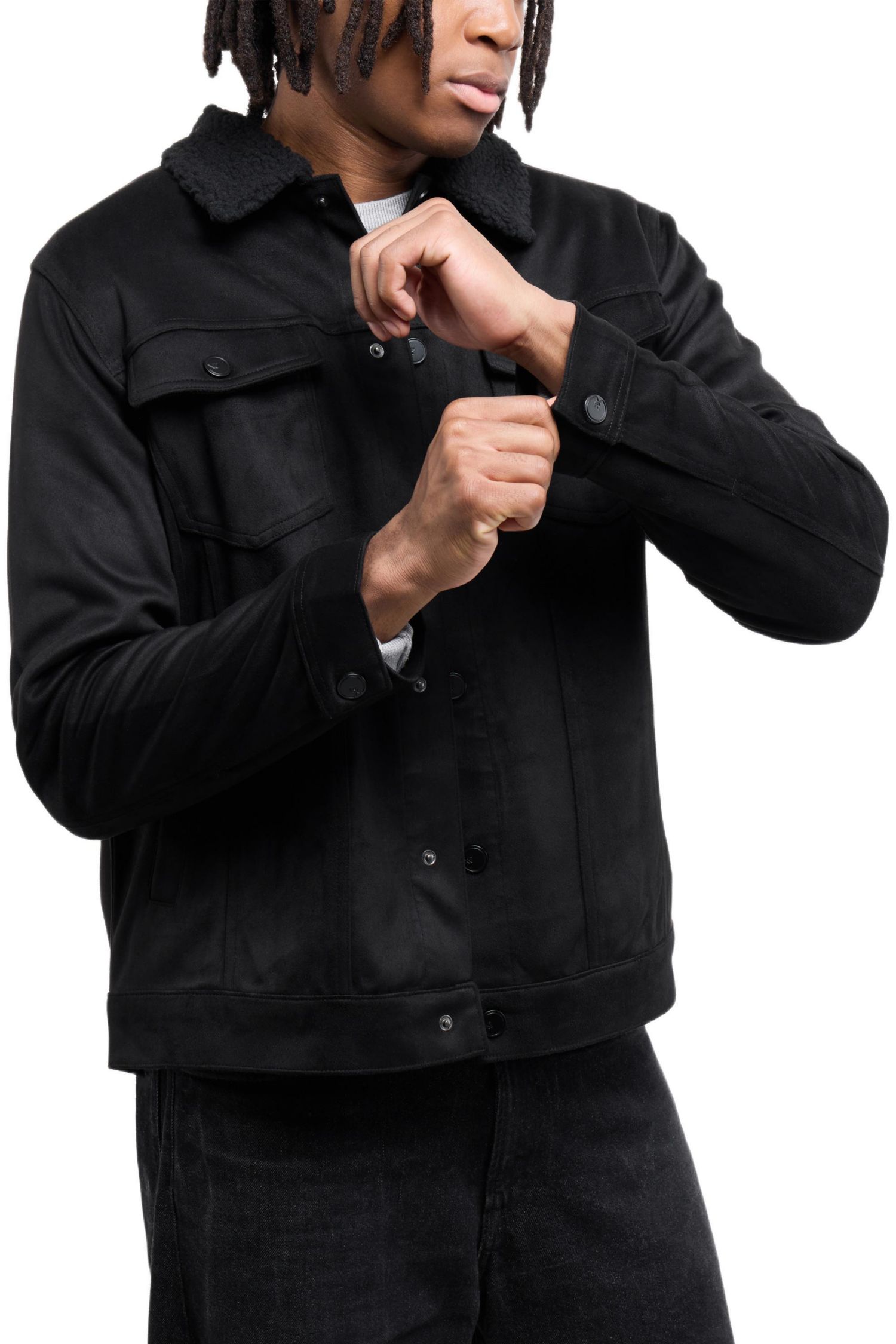 Men's Faux Suede Jacket With Faux Fur Collar