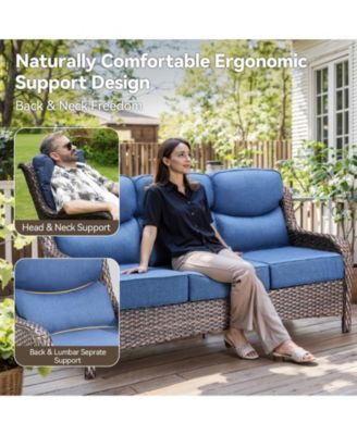 Crescent Brown Wicker Fire Pit Conversation Set with Olefin 6 In. Thick Cushions Patio Swivel Chairs (7-Piece)