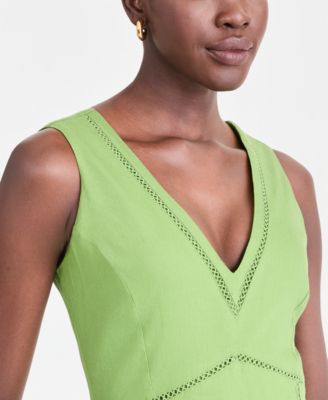 Women's Sleeveless V-Neck Linen-Blend Midi Dress