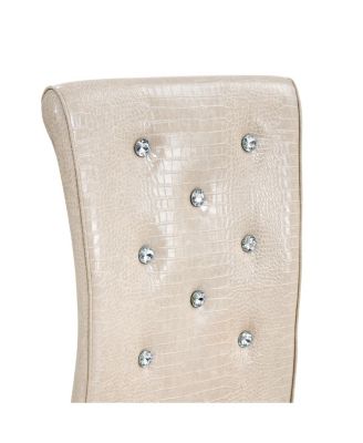Set of 2 Retro Alligator Upholstered Dining Chairs with Crystal Buckle & Gold Legs