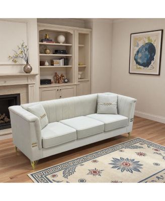 Modern Velvet 3-Seater Sofa with Vertical Channel Tufting