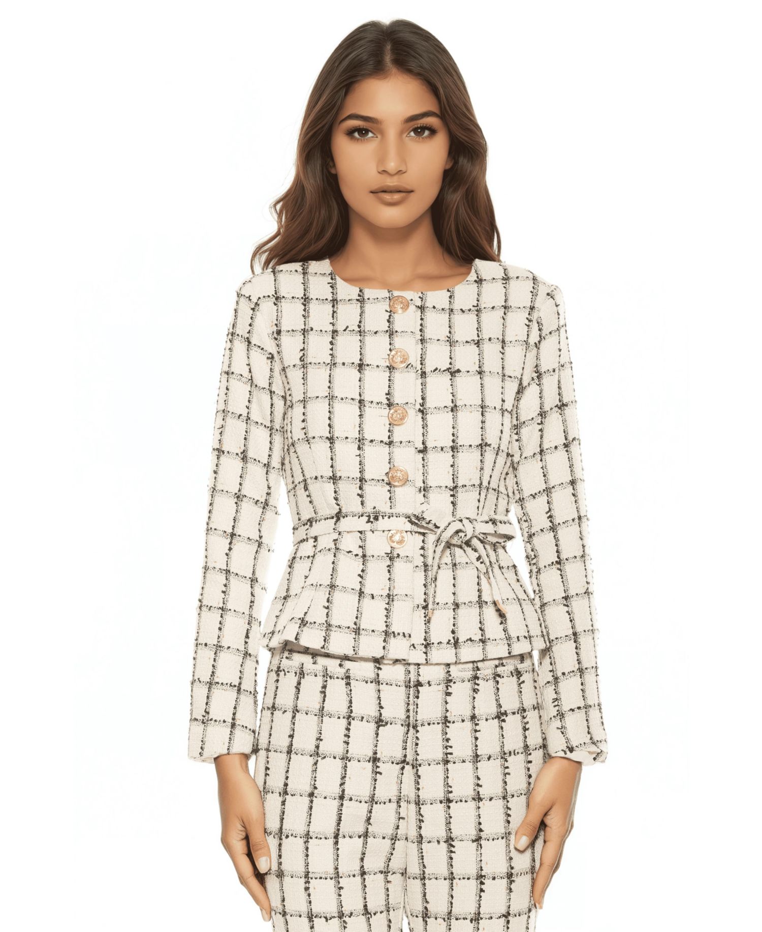 Women's Arjun Plaid Long Sleeve Scoop Neck Sweater Jacket