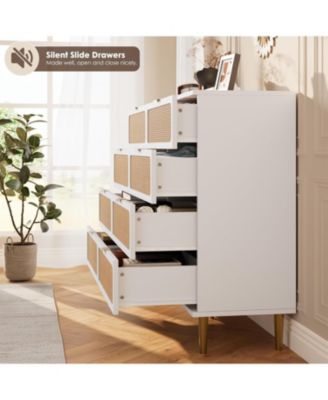 Rattan 8 Drawer Dresser for Bedroom, Tall Chest of Drawers with Deep Storage and Wide Top