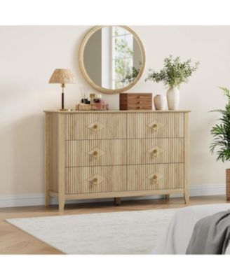 47" Wide Fluted Dresser, 6 Drawer Modern Wood Storage Chest for Bedroom or Living Room