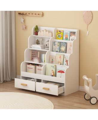 Kids Bookshelf with 2 Storage Drawers and Toy Organizer