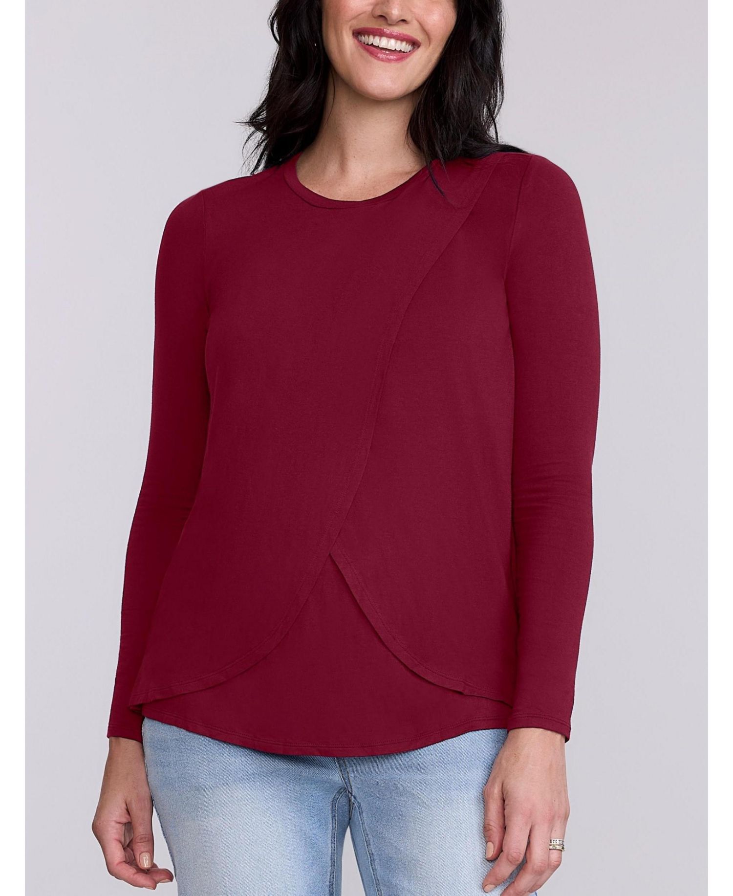 Women's Motherhood Crewneck Long Sleeve Draped Nursing Tee