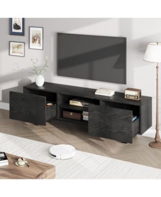 TV Stand for 80 Inch TV, Industrial Entertainment Center with Drawers, Open Storage & Metal Legs, Black