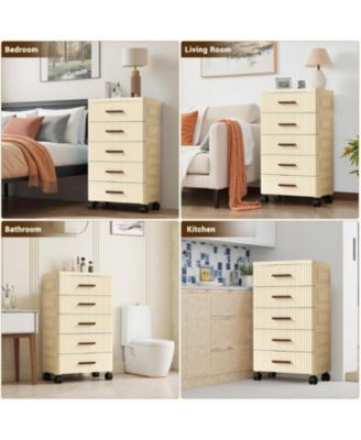 Plastic Storage Drawer Cart for Home Organization, Beige/Khaki