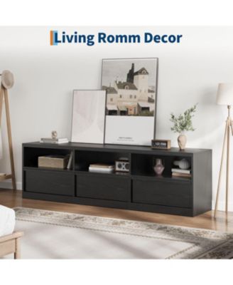 70" TV Stand for TVs up to 85", Mid-Century Modern Entertainment Center with Drawer & Open Shelves, Black