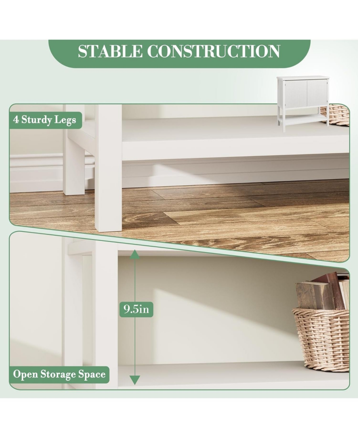 gaomon Farmhouse Console Table with Storage, Entryway Sofa Table with Fluted Door Cabinet, White