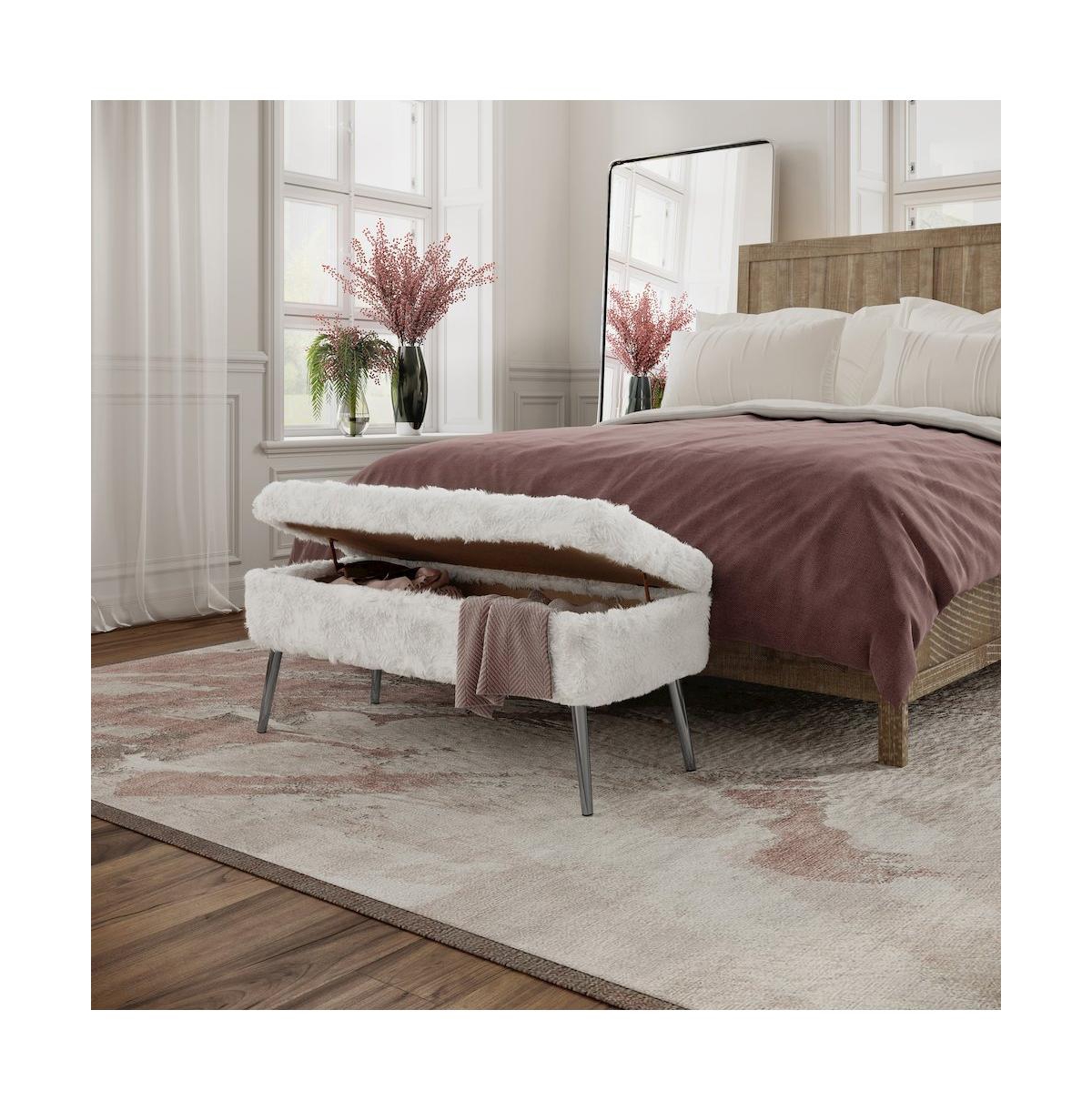 Jofran Huggy Luxury Plush Faux Fur Upholstered Storage Bench