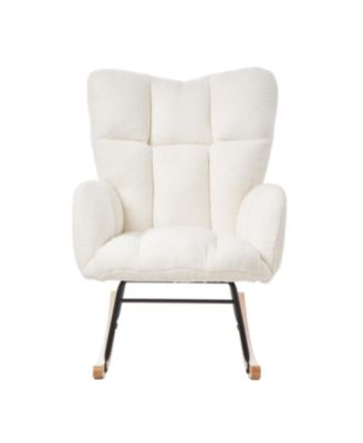 Streamdale Glider Chair for Living Room Tufted Teddy Fabric Rocking Chair Ivory White