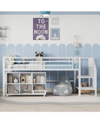 Twin Metal Loft Bed with Storage, White