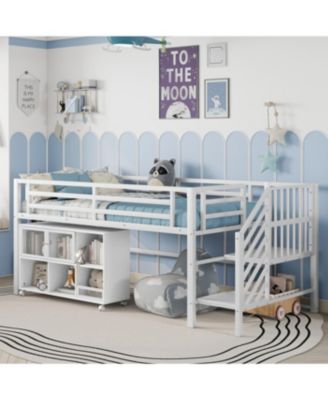 Twin Metal Loft Bed with Storage, White