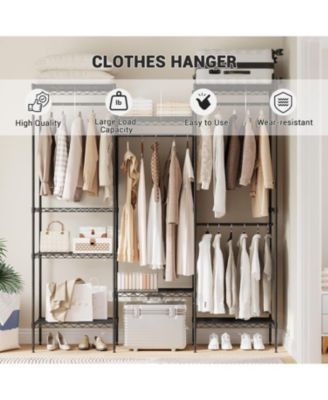 Metal Clothing Rack with 8 Adjustable Shelves and 4 Hanging Rods, Freestanding Garment Rack Organizer