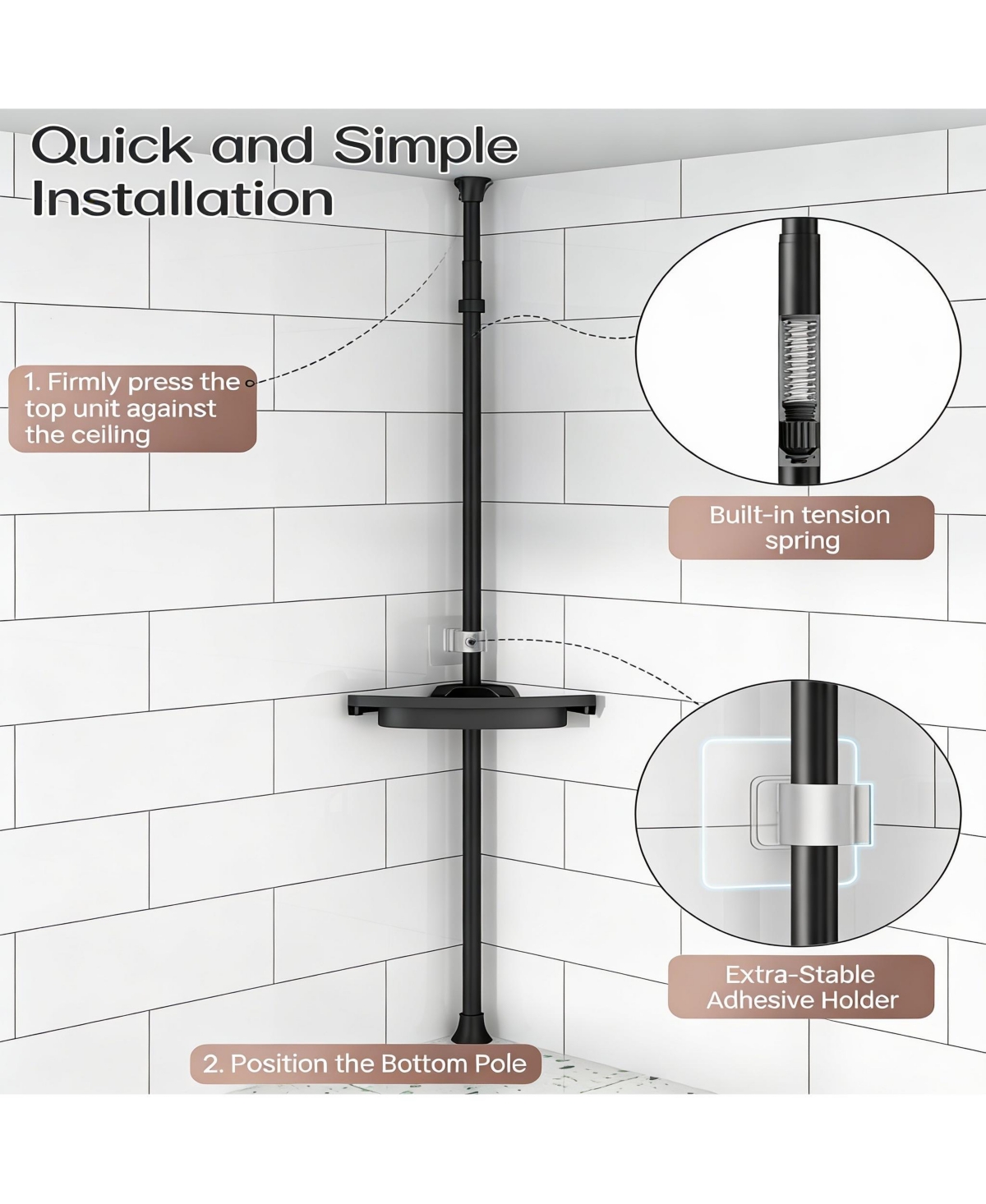 Yigii Extendable Rustproof Stainless Shower Caddy with 4 Shelves for Easy Drainage and Stability