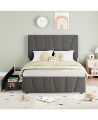 Bed Frame with Adjustable Headboard and 4 Storage Drawers, Soft Upholstered Platform Bed Frames with Wooden Slats Support