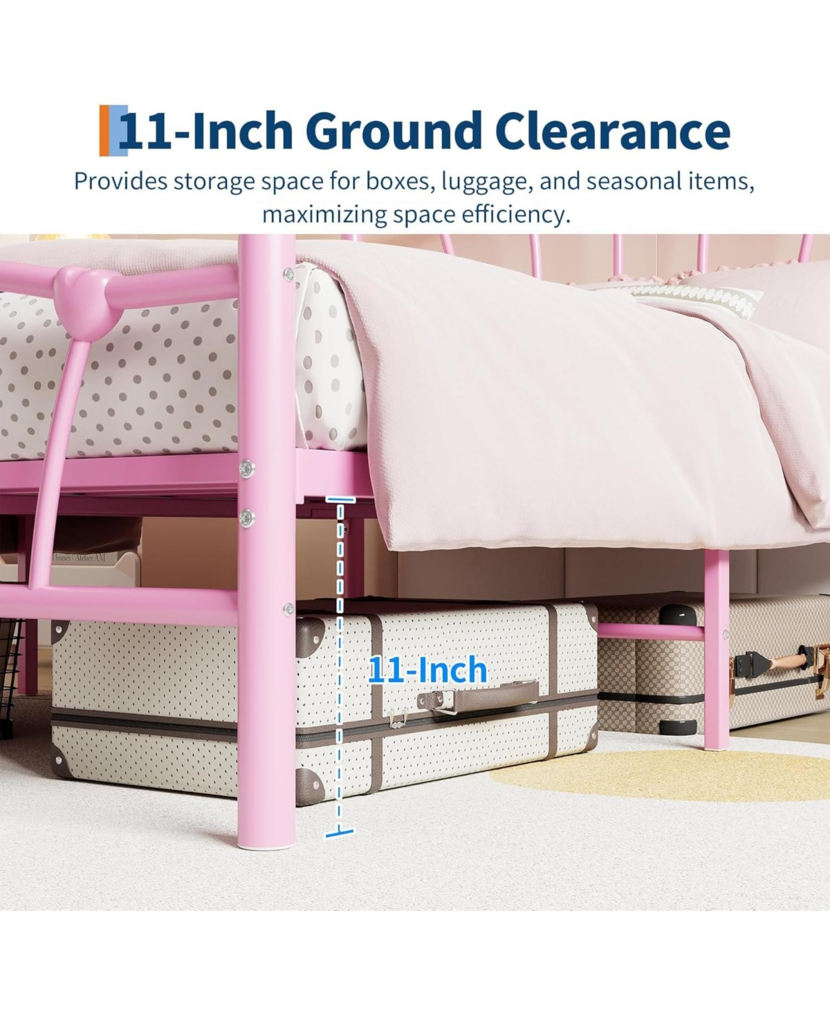 gaomon Metal Bed Frame, Frames for Girls, Platform with Heart-Shaped Design Headboard&Footboard, Heavy-Duty - Twin