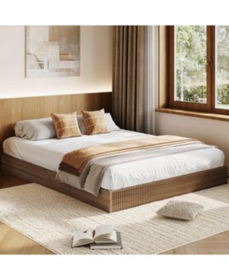 Wood Bed Frame, Wooden Platform Bed with Fluted Design - King