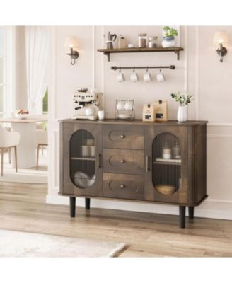 47" Buffet Cabinet, Coffee Bar Cabinet with 2 Doors & 3 Drawers, Adjustable Shelves, Dark Brown