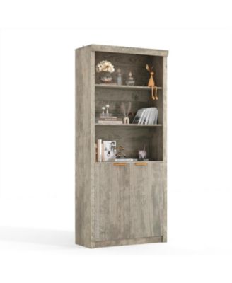 5-Tier Bookcase with Storage Cabinet & Adjustable Shelf, Mid-Century Modern Bookshelf for Home Office, Grey