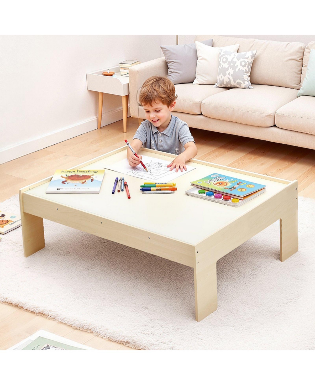 Slickblue Train Table, 120 Multicolor Pieces Wooden Kids Activity Table with Collapsible Storage Bin