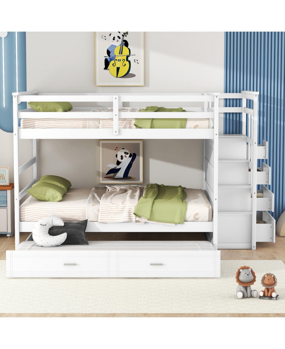 Streamdale Furniture Full Over Bunk Bed w/ Twin Trundle & Stairs, Gray