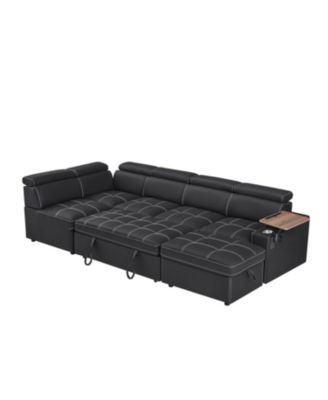 Black Fabric Sectional Sofa with Storage Ottoman