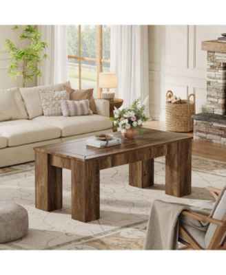 Rectangle Coffee Table for Living Room, 47-Inch Farmhouse Center Cocktail Table with Sturdy Legs