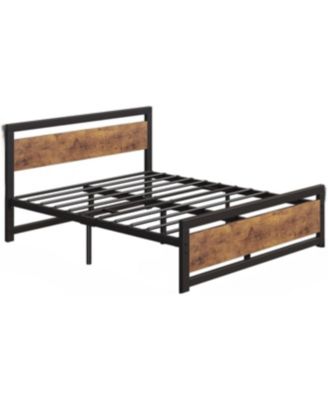 14 Inch Heavy Duty Industrial Metal Platform Bed Frame with Wooden Headboard - Full
