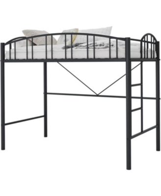 Loft Bed Twin Size, Heavy Duty Metal Loft Bed Frame with Arched Guardrail and Safety Ladder, Space-Saving, No Box Spring Needed