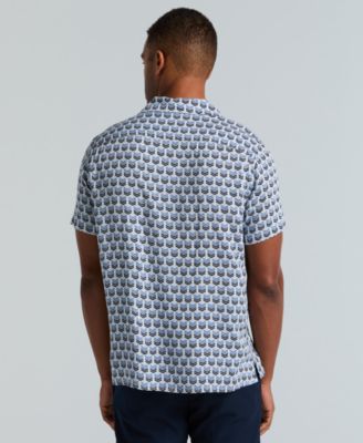 Men's Dobby Short-Sleeve Print Camp Collar Shirt