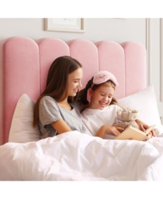 Twin Bed Frame with Drawer, Velvet Upholstered Platform Bed with Wave Headboard for Kids/Girls, Wooden Slats Support, No Box Spring Needed