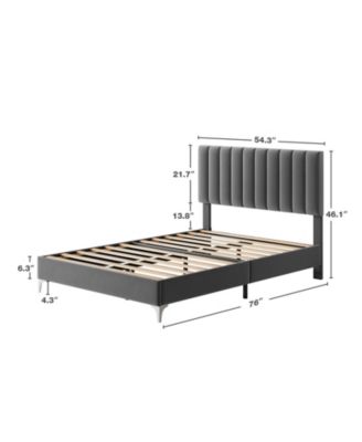 Size Bed Frame with Headboard, Velvet Upholstered Platform Bed Frame with Adjustable Headboard and Wooden Slats Support, Dark Grey