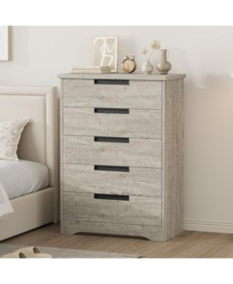 5-Drawer Dresser for Bedroom, Wooden Chest of Drawers with Embedded Handles for Hallway & Entryway