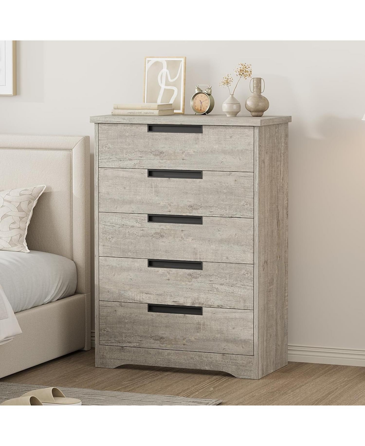 gaomon 5-Drawer Dresser for Bedroom, Wooden Chest of Drawers with Embedded Handles for Hallway & Entryway